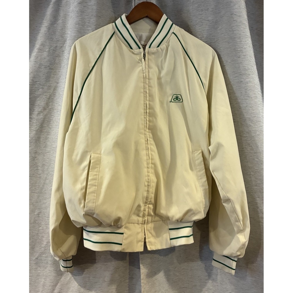 Vintage King Louie Jacket Pro Fit Mens Large 70s Ivory Green Trim Bomber USA